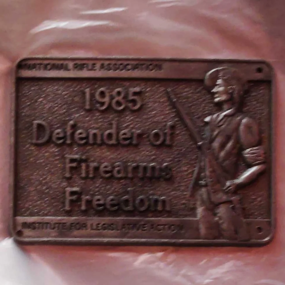 1985 NRA Defender of Firearms Freedom Plaque Belt Buckle Front